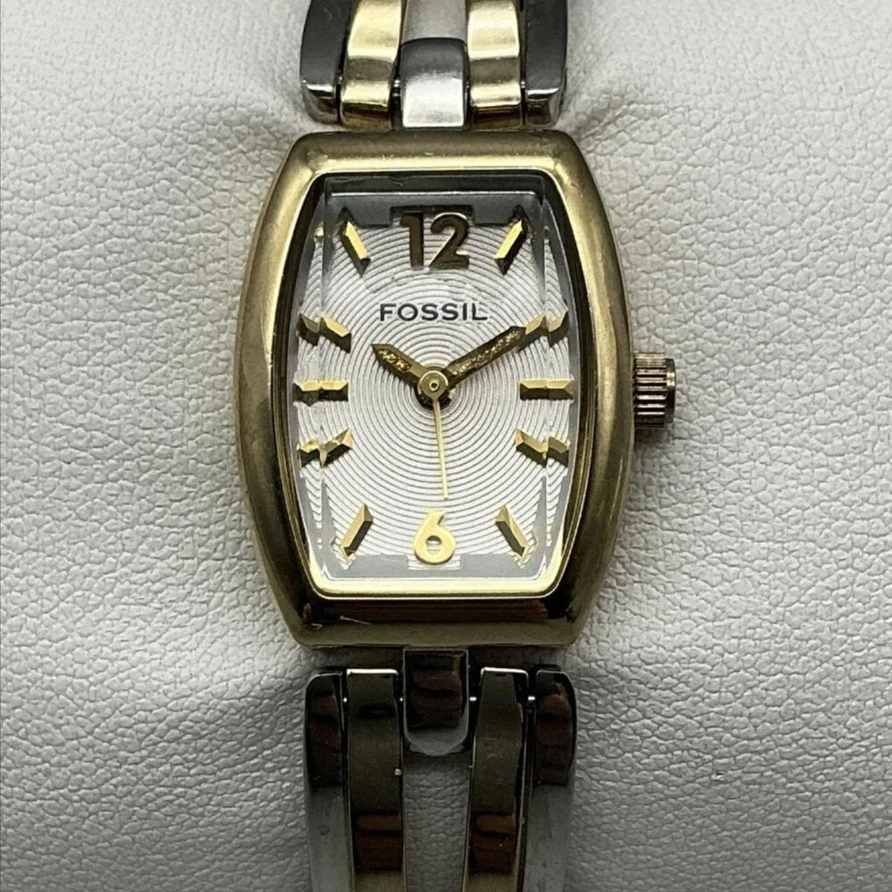 Fossil Womens Watch 18mm White Dial Two Tone Stainless ES-2701 New Battery 5.75